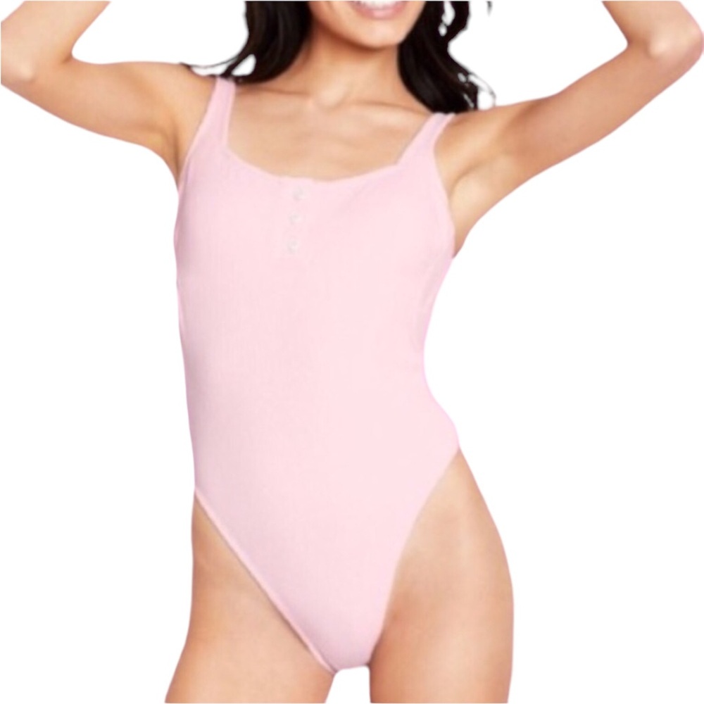 Stoney Clover Lane LIMITED EDITION Ribbed Henley One Piece Swimsuit in Pink